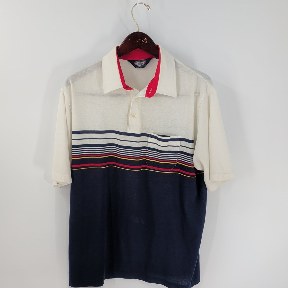 Vintage Knights Bridge Striped Golf Performance Comfort Polo Shirt White Blue XL